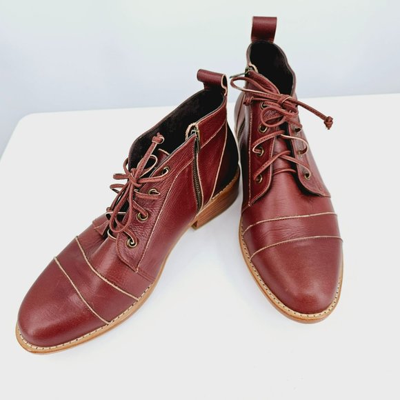 ELF Passage Lace Up Ankle Boots 9.5 Vintage Brown Leather Handmade Quality New - Picture 11 of 12